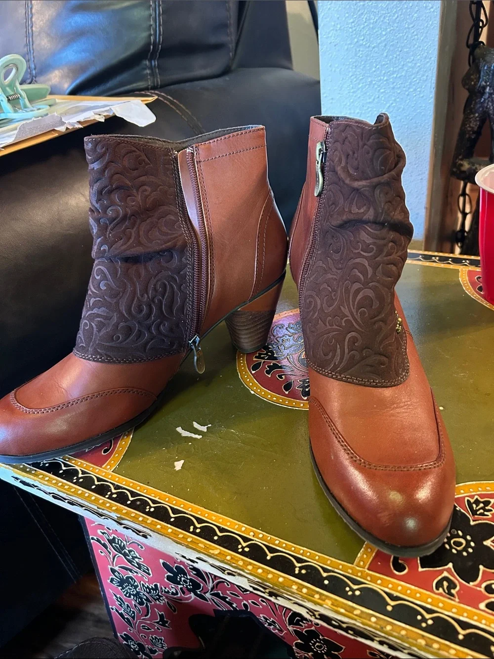 Spring Step Brown Leather & Suede Ankle Booties
